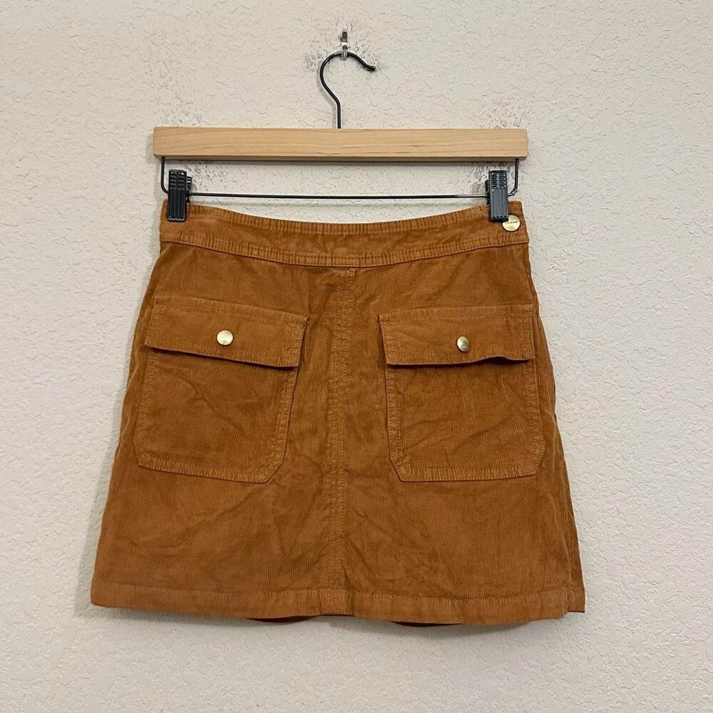 FRAME DENIM Mini Skirt Tobacco Brown Corduroy Stretch Flap Pockets